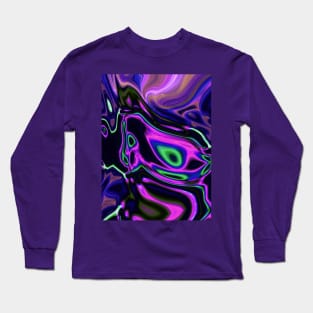 1980s modern girly abstract laser rays neon green purple swirls Long Sleeve T-Shirt